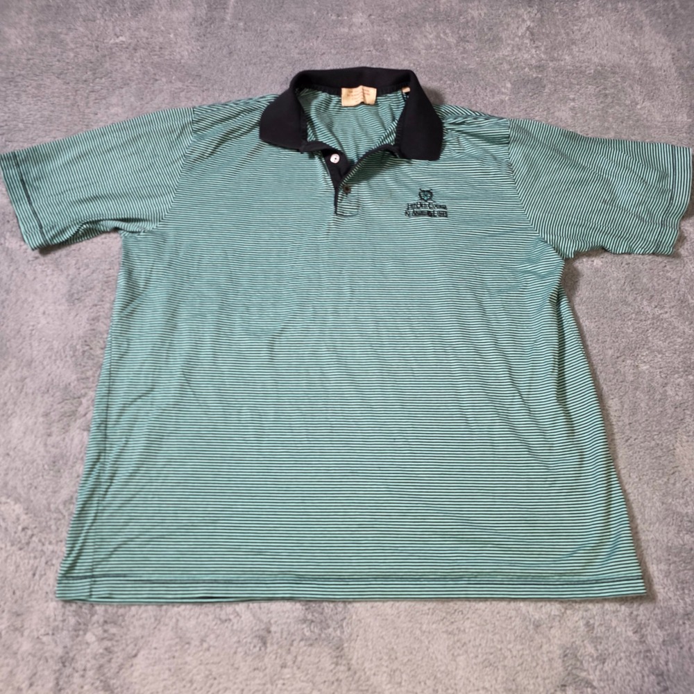 St Andrews Links Mens XL Polo Shirt Green Striped Filo di Scozia Made in Italy